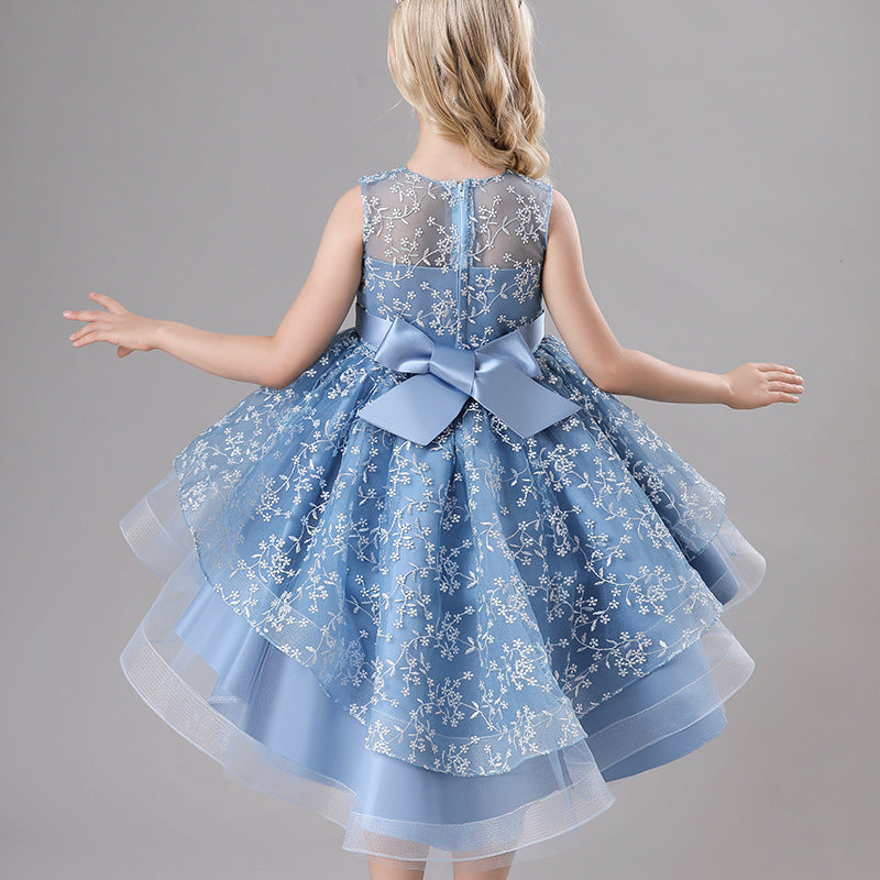 Kid Girl Princess Flower Fluffy Gauze Piano Performance Dresses