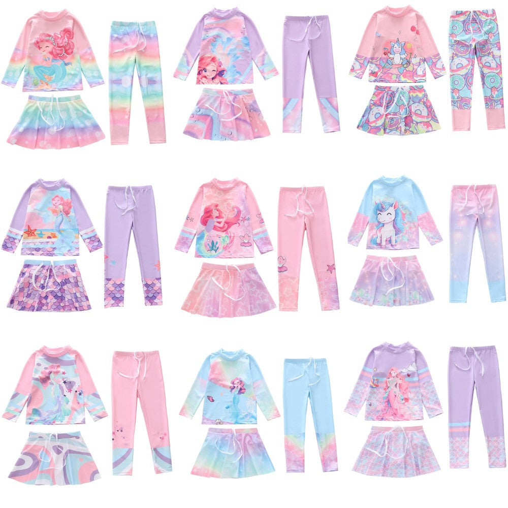 Kid Girl Split Sun Protection Long Sleeved Swimsuit