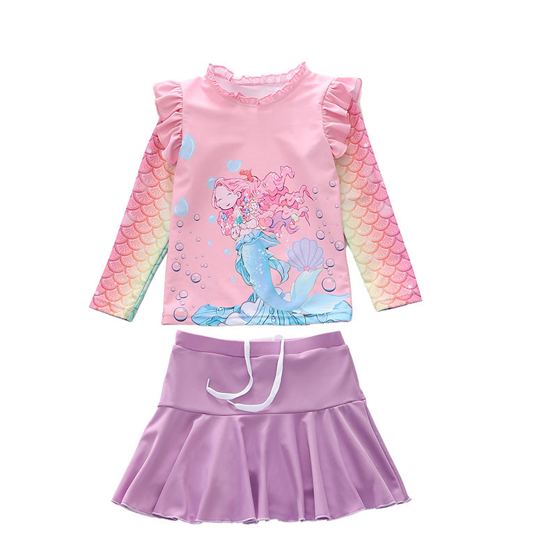 Kid Girl Split Mermaid Long-sleeved Sun-proof Swimsuit