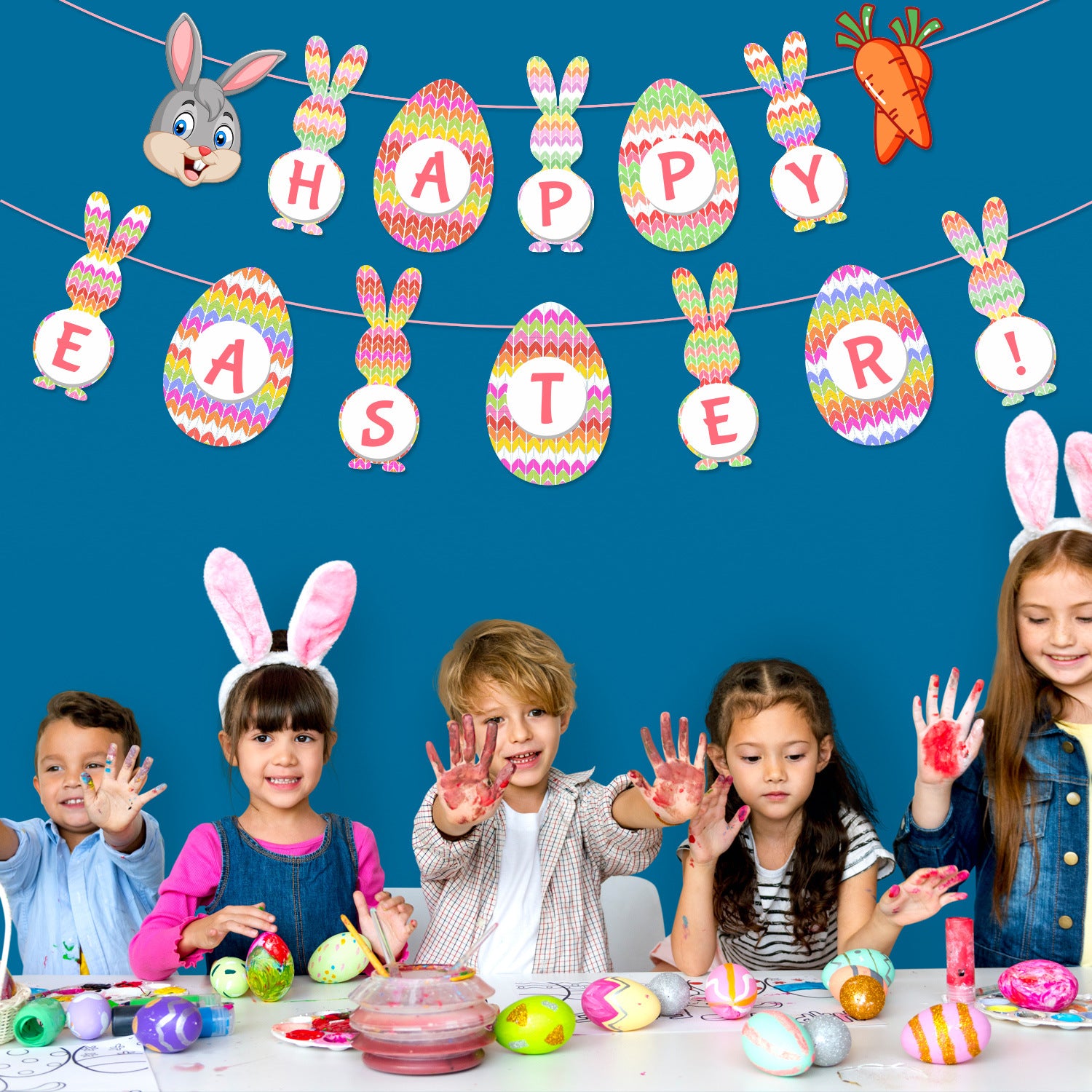 Easter Party Cartoon Rabbit Flags Holiday Decorative Banner