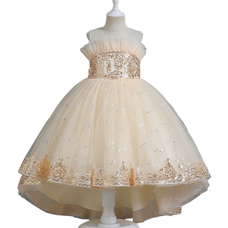 Kid Girl Trailing Sequined Fluffy Flower  Banquet Catwalk Piano Dress