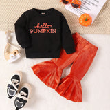Halloween Pumpkin Letter Long Sleeve Velvet 2 Pcs Set