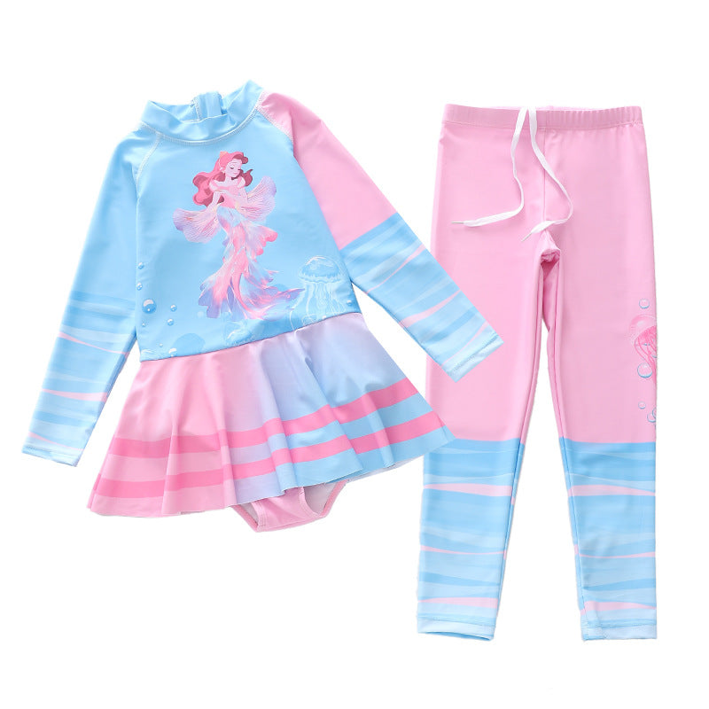 Kid Girls One-piece Long Conservative Swimsuit