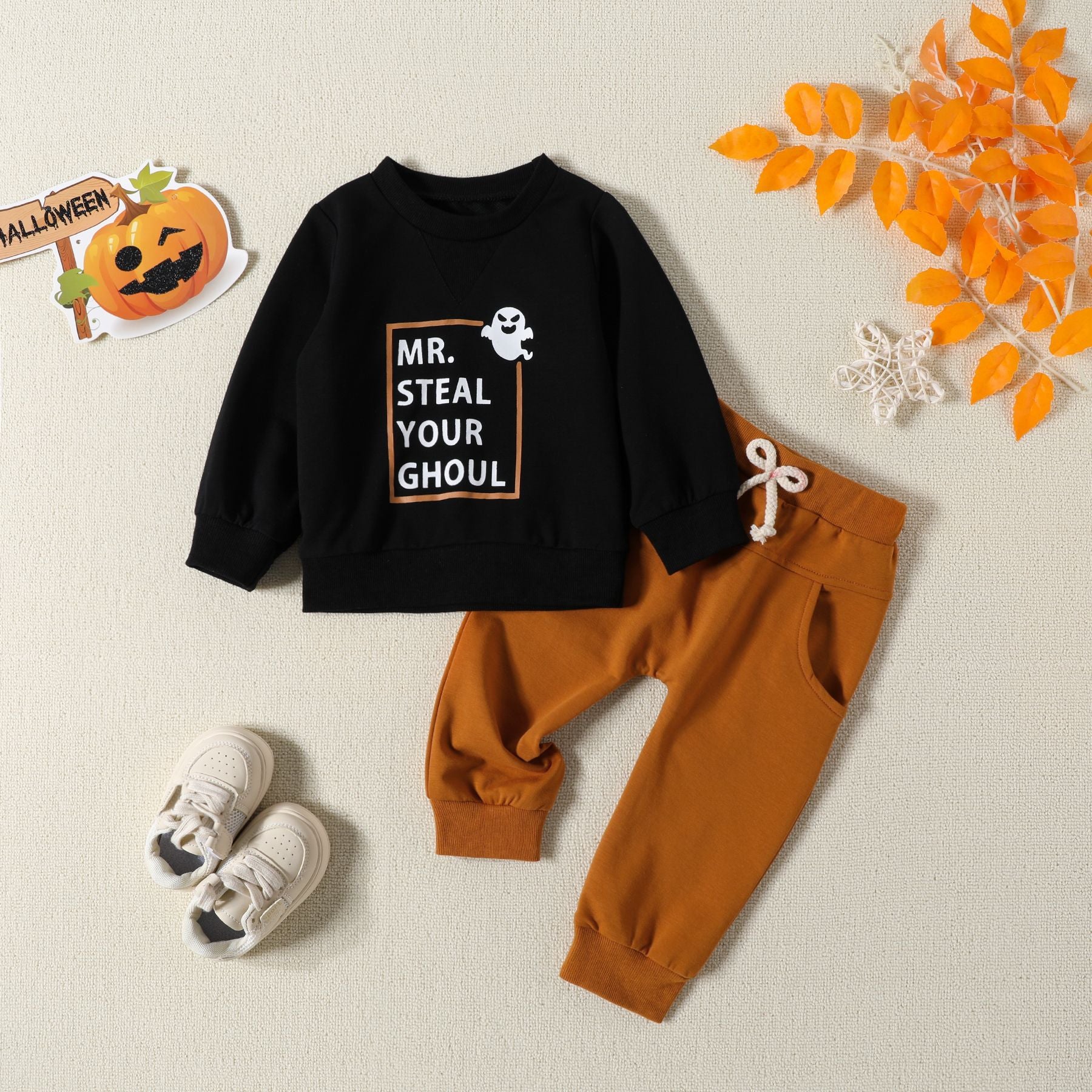 Kid Baby Boy Girl Halloween Letter Ghost Print 2 Pcs Sets