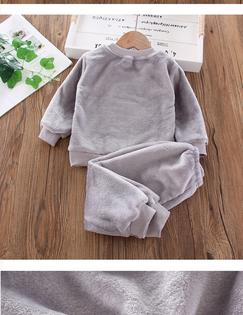 Kid Baby Boy Autumn Winter Coral Velvet 2  Pcs Set Pajamas