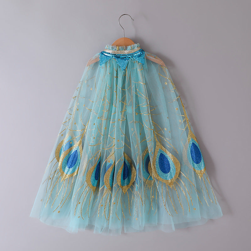 Kid Girl Mesh Christmas Glitter Gauze Thin Shawl Cloak Coats