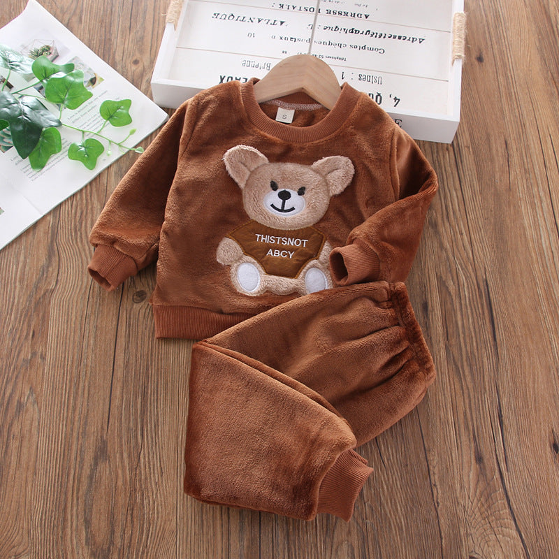 Kid Baby Boy Autumn Winter Coral Velvet 2  Pcs Set Pajamas