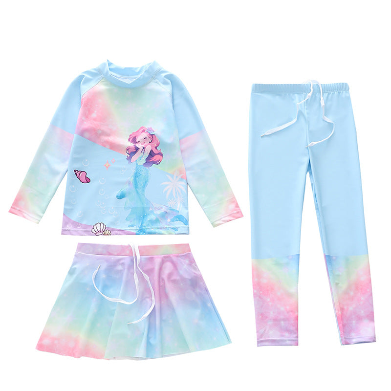 Kid Girl Split Sun Protection Long Sleeved Swimsuit