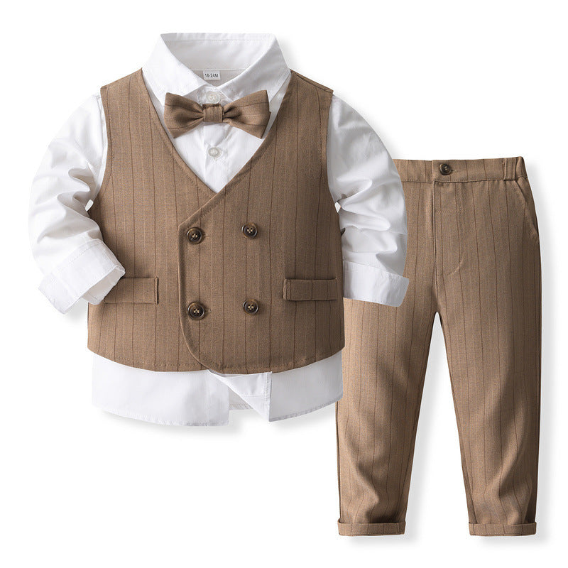 Kid Baby Boy Double-breasted British Performance Suit 4 Pcs Sets