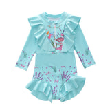 Kid Girl One-piece Swimsuit Long-sleeved Ruffle Swimwear
