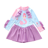 Kid Girl One-piece Swimsuit Long-sleeved Lotus Bathing Swimsuit