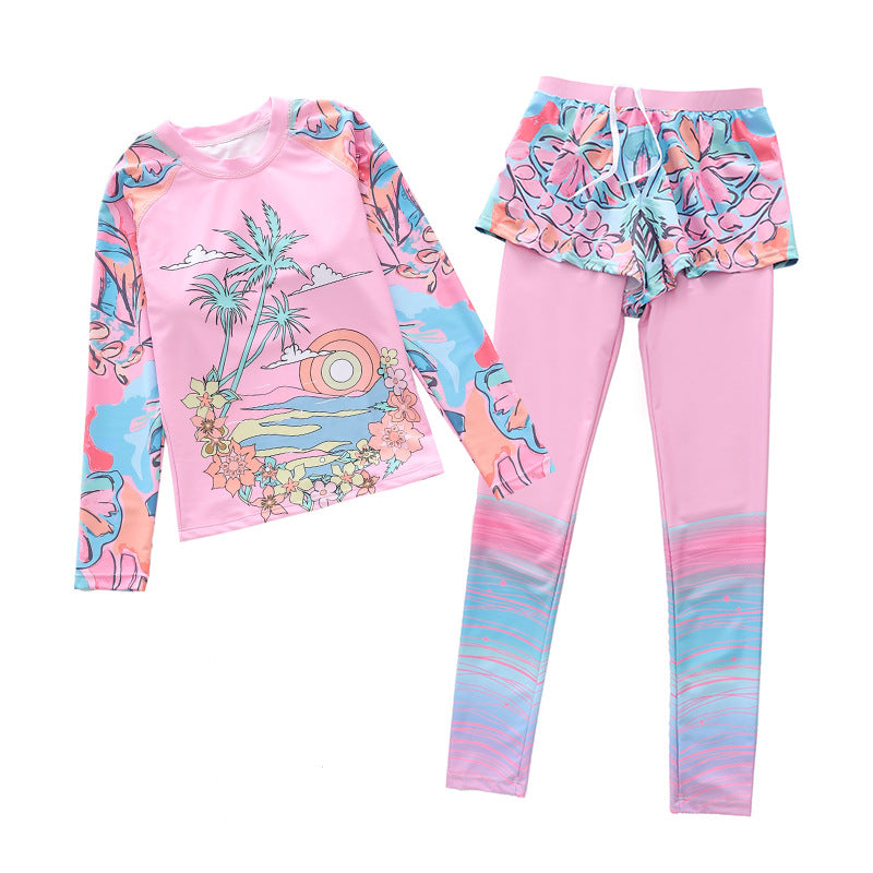 Kid Girl Split Long-sleeved Conservative Sun Protection Swimsuit