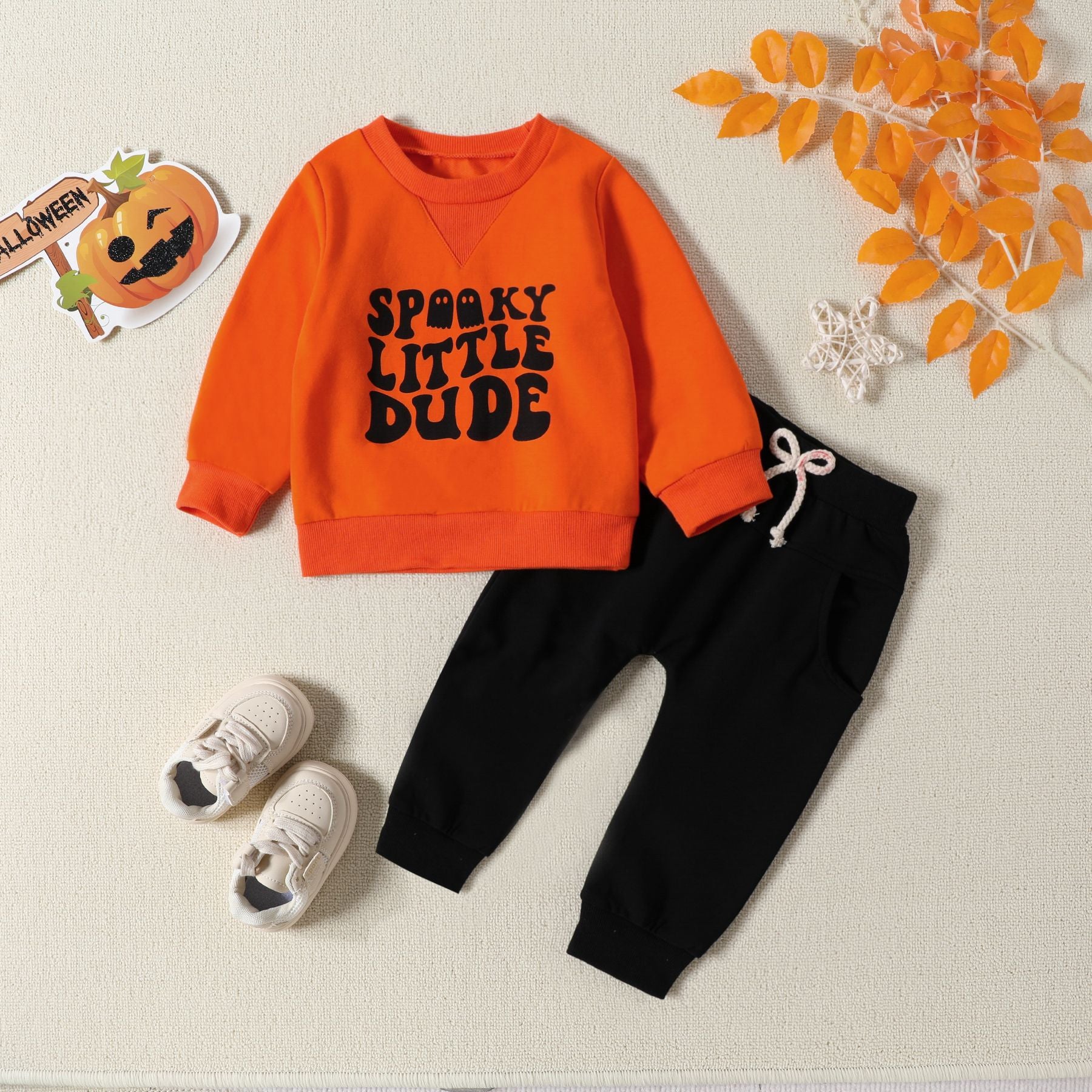 Kid Baby Boy Girl Halloween Letter Ghost Print 2 Pcs Sets