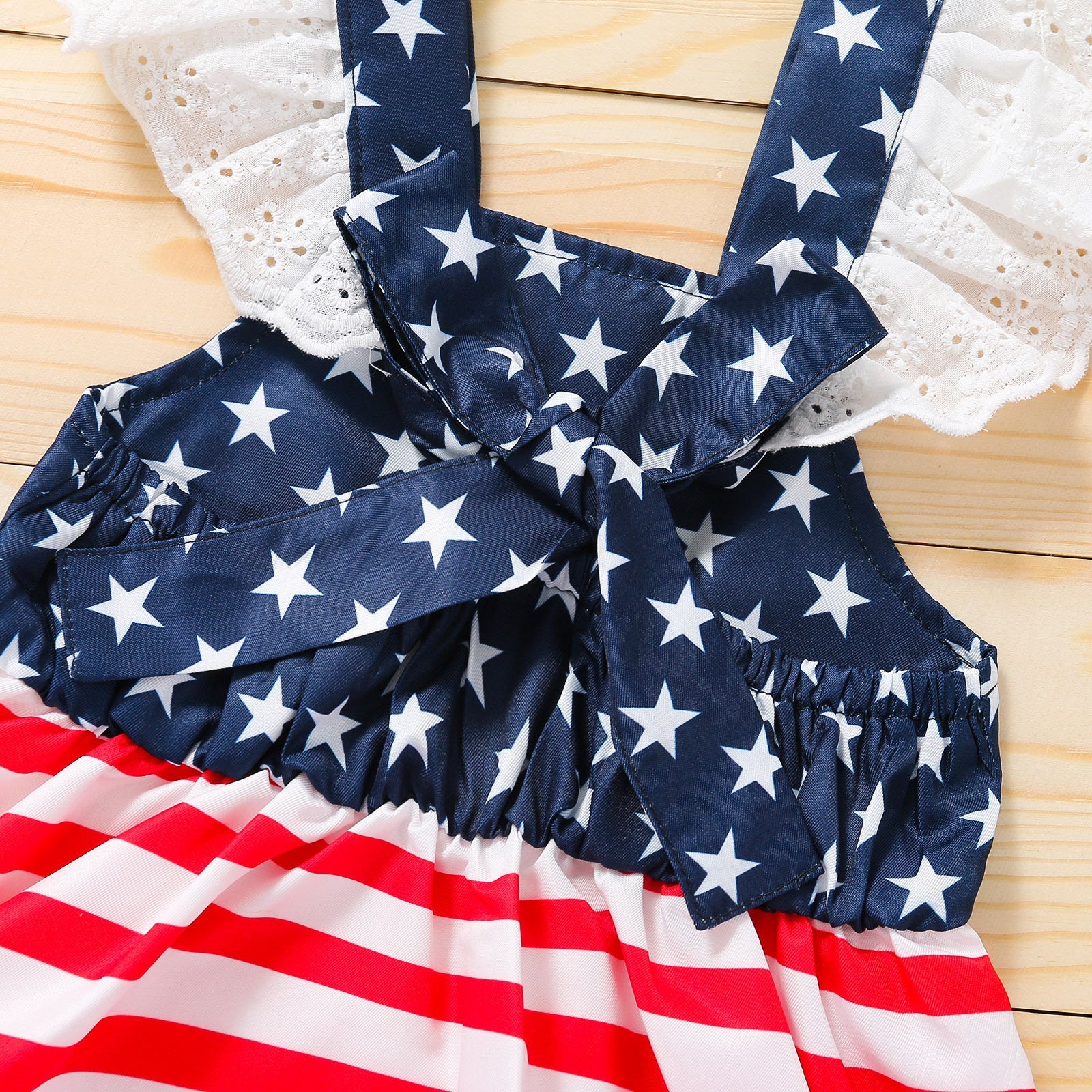 Baby Girls 4th-of-July Independence Day Bowknot Denim Striped Dress