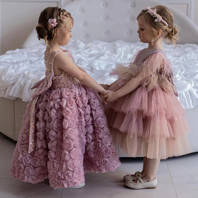 Kid Baby Girl Princess Rose Fairy Flower Fluffy Dresses