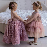 Kid Baby Girl Princess Rose Fairy Flower Fluffy Dresses