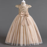 Flower Girl Dress Girls Lace Birthday Party Gown Sequins Big Bow Princess Dress