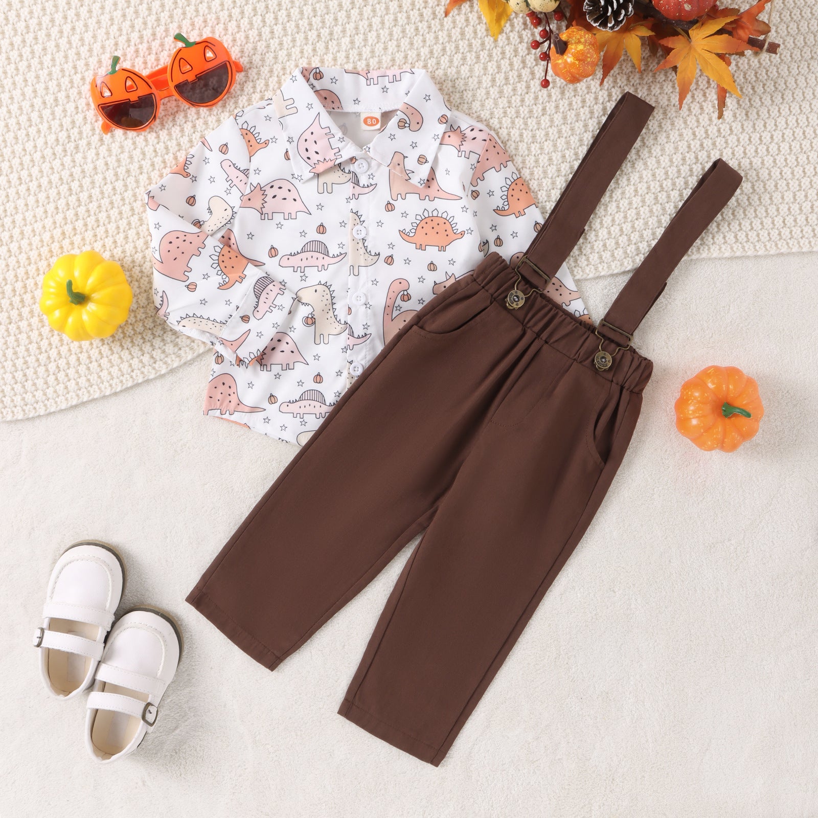 Halloween Kid Baby Boys Long Sleeve Pumpkin Plaid Gentleman 2 Pcs Sets
