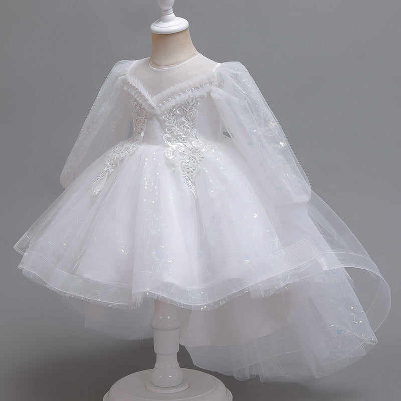 Kid Girl Piano Fluffy Yarn Flower Wedding Dresses