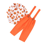Halloween Kid Baby Boys Long Sleeve Pumpkin Plaid Gentleman 2 Pcs Sets
