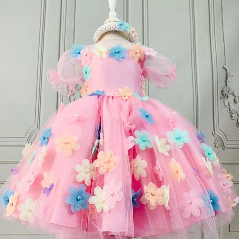 Kid Girl European American Flower Mesh Princess Sweet Dresses