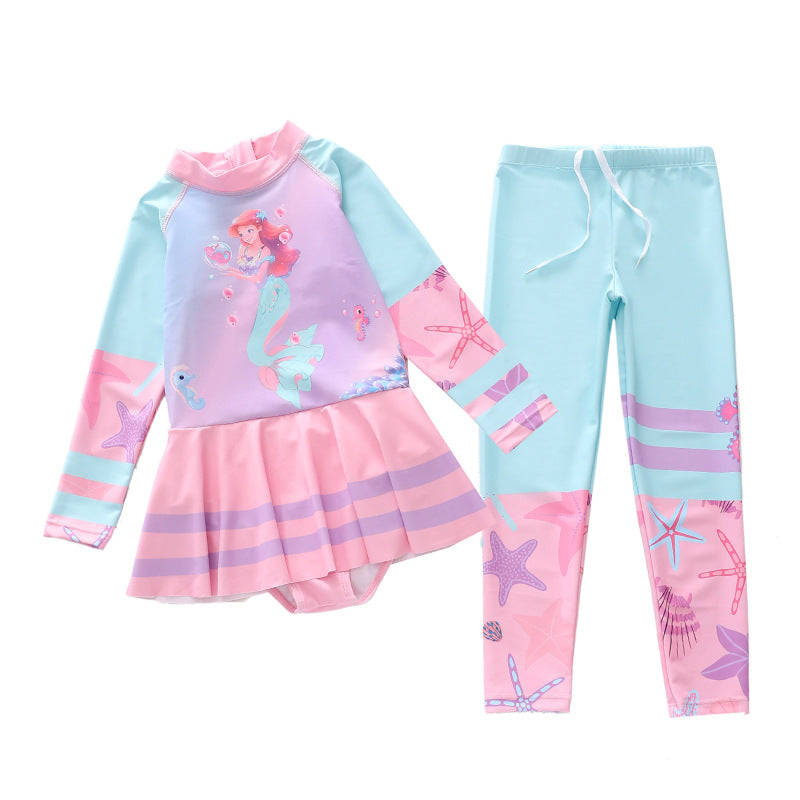 Kid Girls One-piece Long Conservative Swimsuit