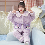 Kid Girls Flannel Thickened Coral Velvet Autumn Winter Pajamas Suits