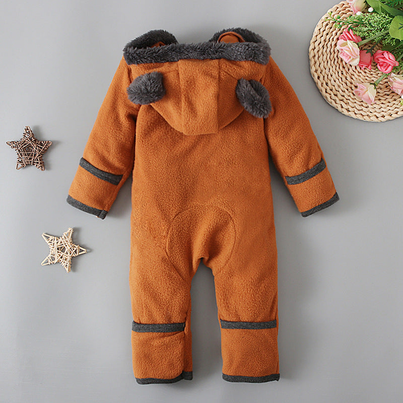 Baby Boys Autumn Winter Zippered Hooded Romper Jumpsuit