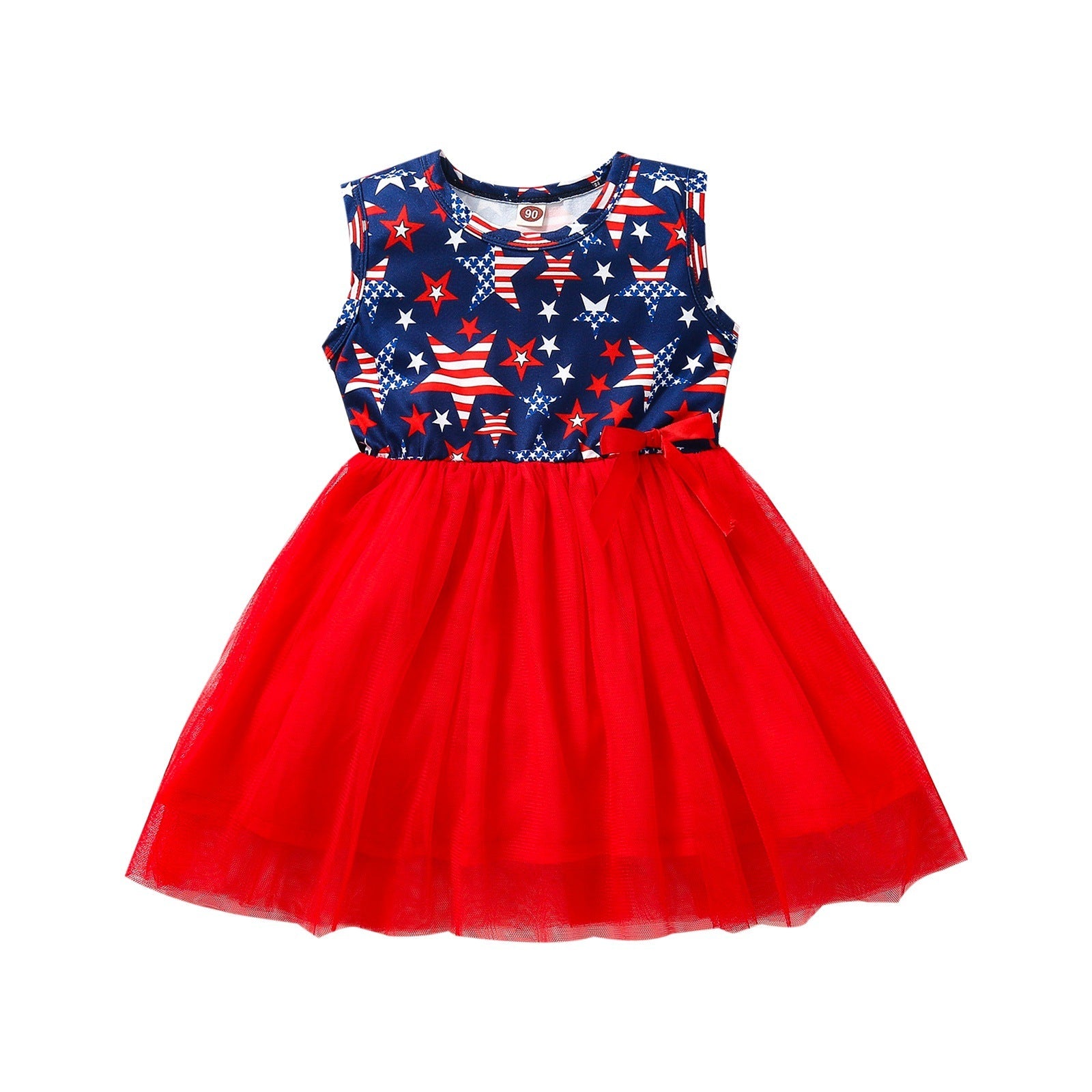 Baby Girl independence Day Bow Stars Striped Printed Tulle Princess Dress