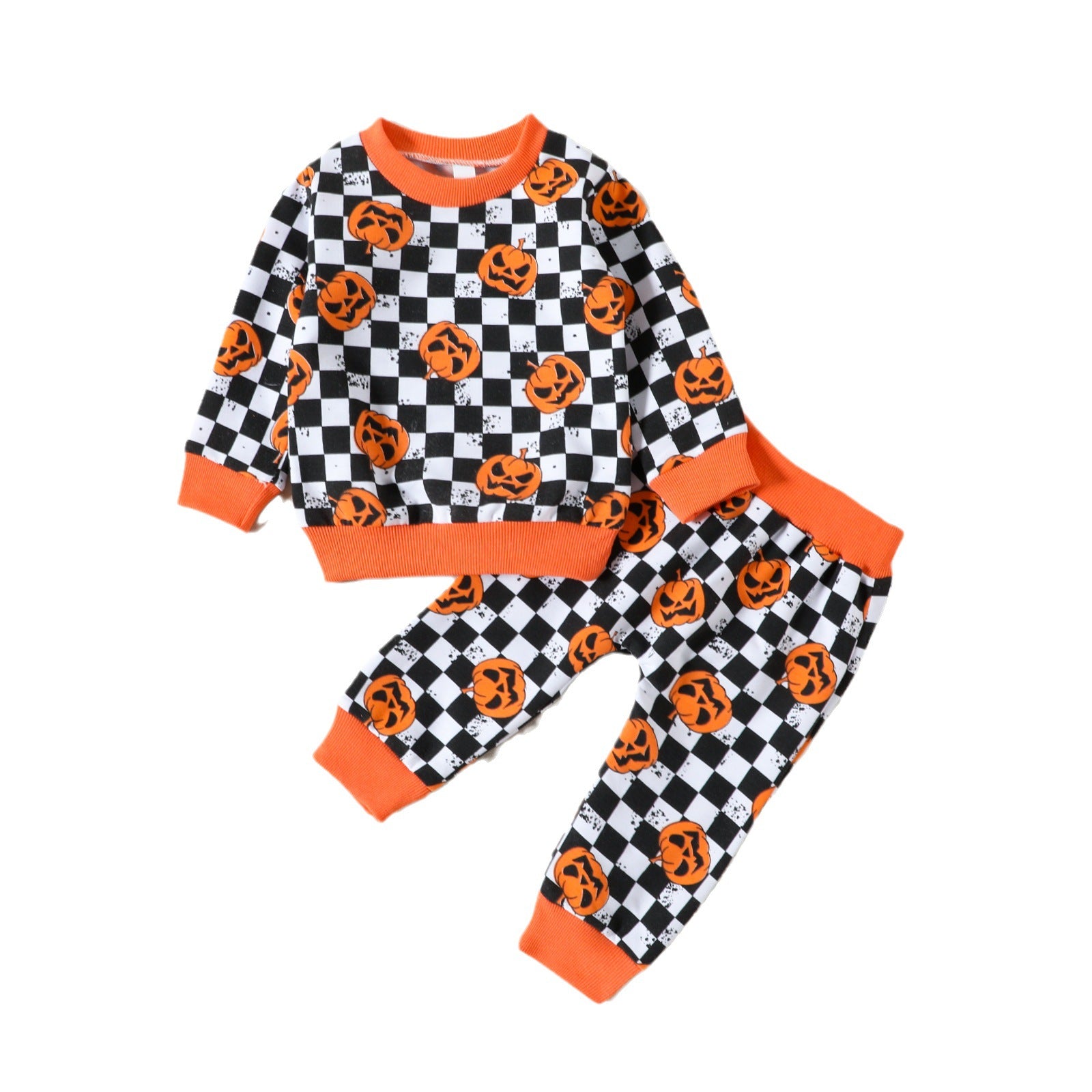 Baby Boy Halloween Checkerboard Pumpkin Suit 2 Pcs Set