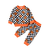 Baby Boy Halloween Checkerboard Pumpkin Suit 2 Pcs Set