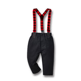 Kid Baby Boy Suit Breasted Long-sleeved Suspenders 2 Pcs Sets