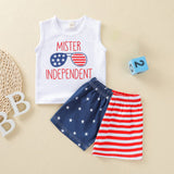 Baby Kids Boys Independence Day Letter Printed Tank Tops Shorts Sets