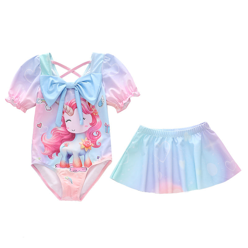 Kid Girl One Piece Long Sleeved Split Trendy Swimsuit