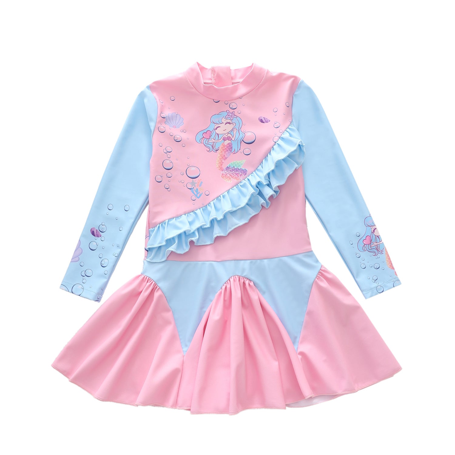 Baby Girl One-piece Long Sleeved Lotus Leaf Sun Protection Swimsuit