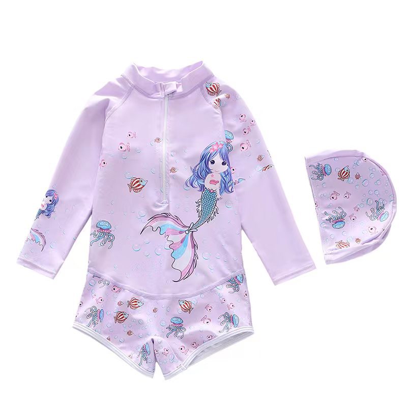 Kid Girl One-piece Cartoon Sun-proof Long-sleeved Swimsuit
