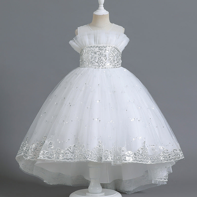 Kid Girl Trailing Sequined Fluffy Flower  Banquet Catwalk Piano Dress