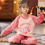 Kid Baby Girls Home Flannel Pajamas Cartoon Velvet Suit