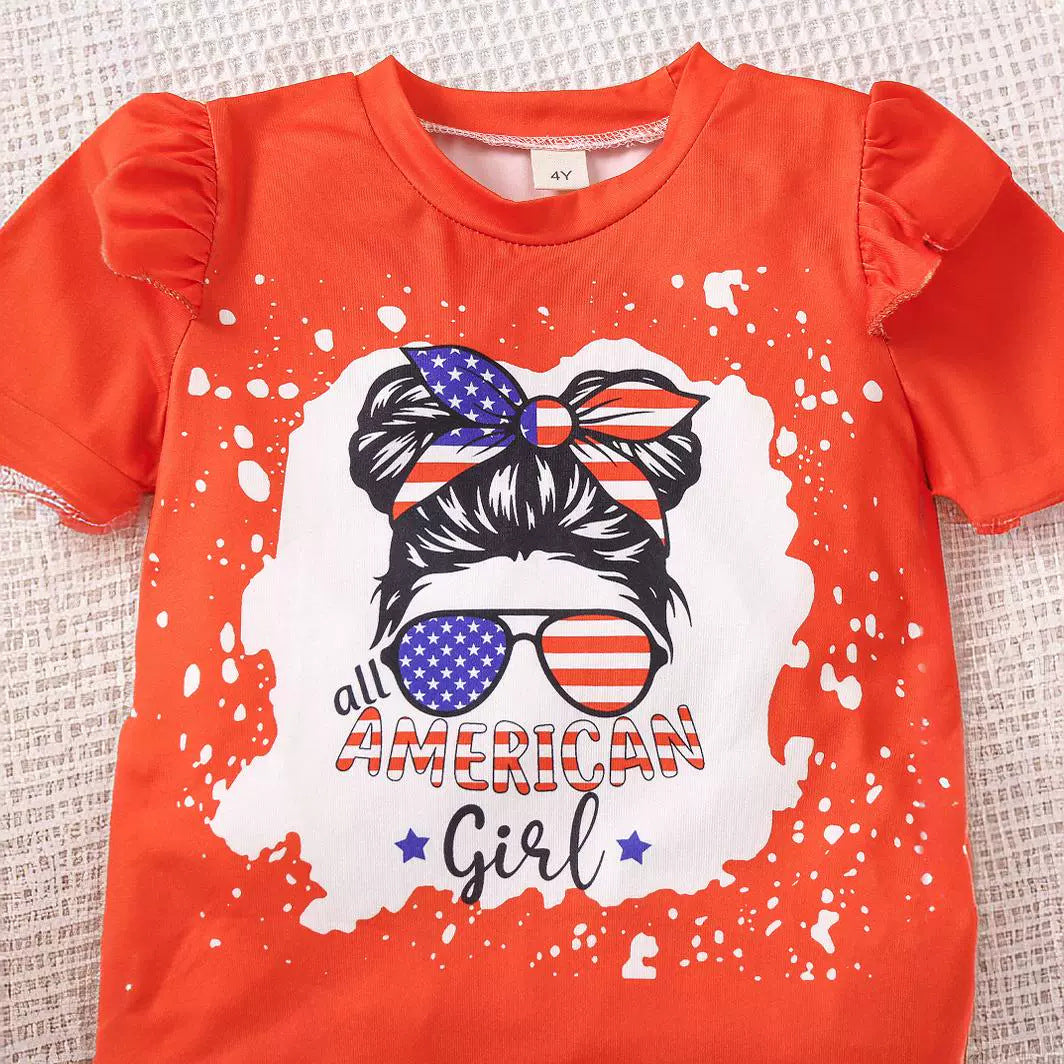Kid Girls Independence Day Short Sleeved 2 Pcs Sets
