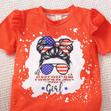 Kid Girls Independence Day Short Sleeved 2 Pcs Sets
