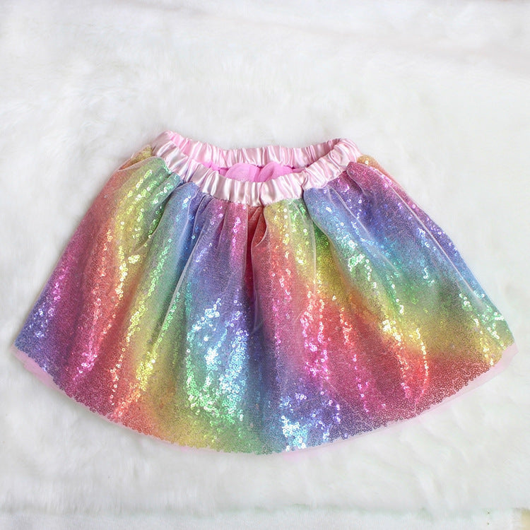 Kid Girls Sequined Fluffy Half-length Gauze Skirts