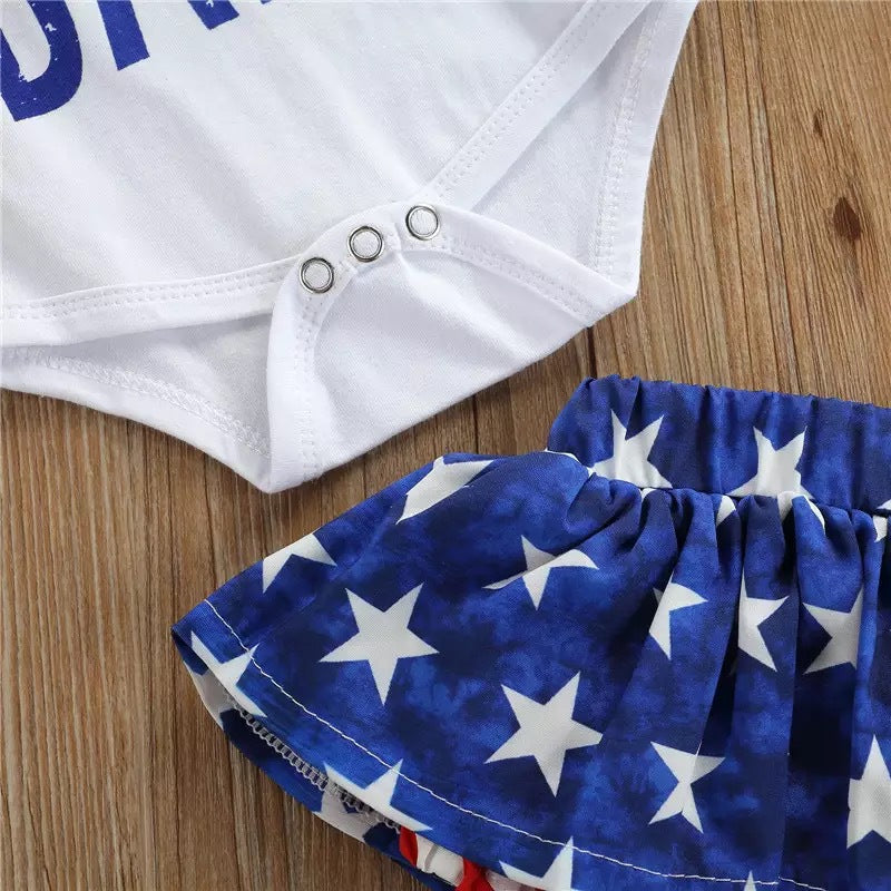 Baby Girls Boys Independence Day Letter Print Sleeveless 3 Pcs Sets