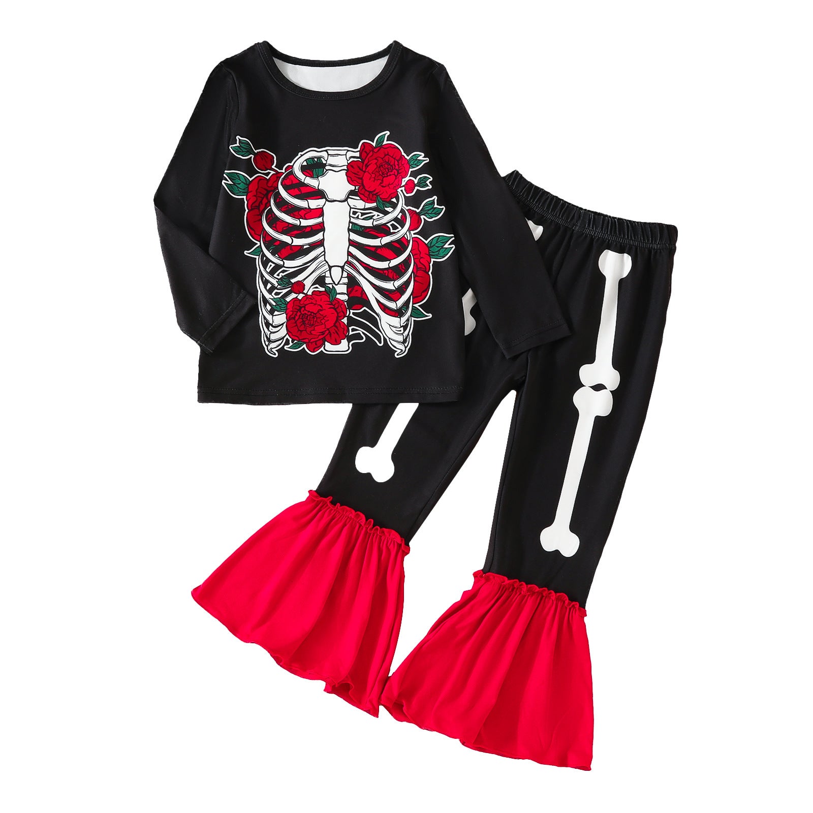 Halloween Kid Baby Girl Skull Print Long-sleeved Suit 2 Pcs Sets