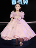 Kid Girl Princess Fluffy Pink Show Flower Piano Performance Dresses