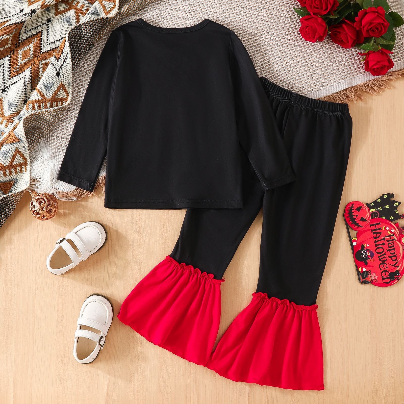 Halloween Kid Baby Girl Skull Print Long-sleeved Suit 2 Pcs Sets