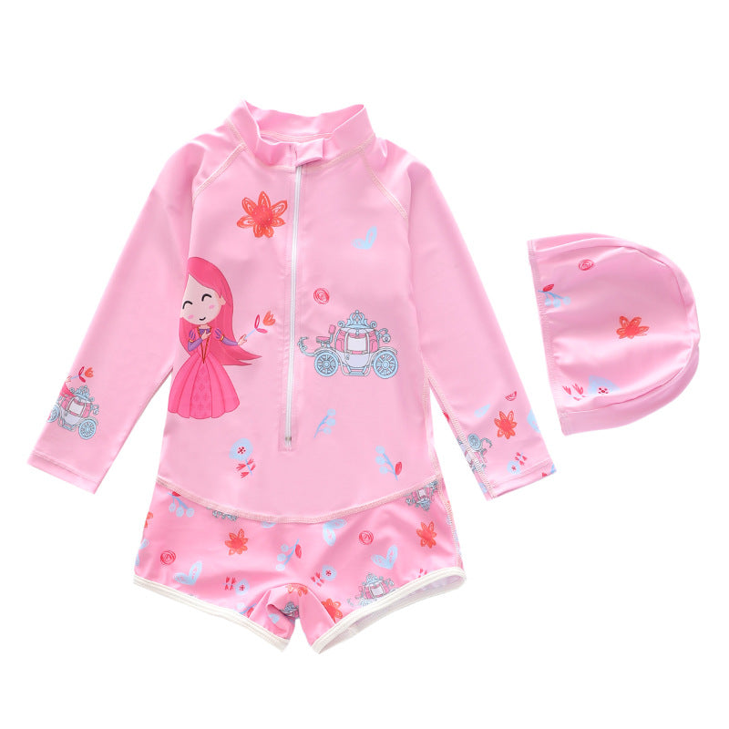 Kid Girl One-piece Cartoon Sun-proof Long-sleeved Swimsuit