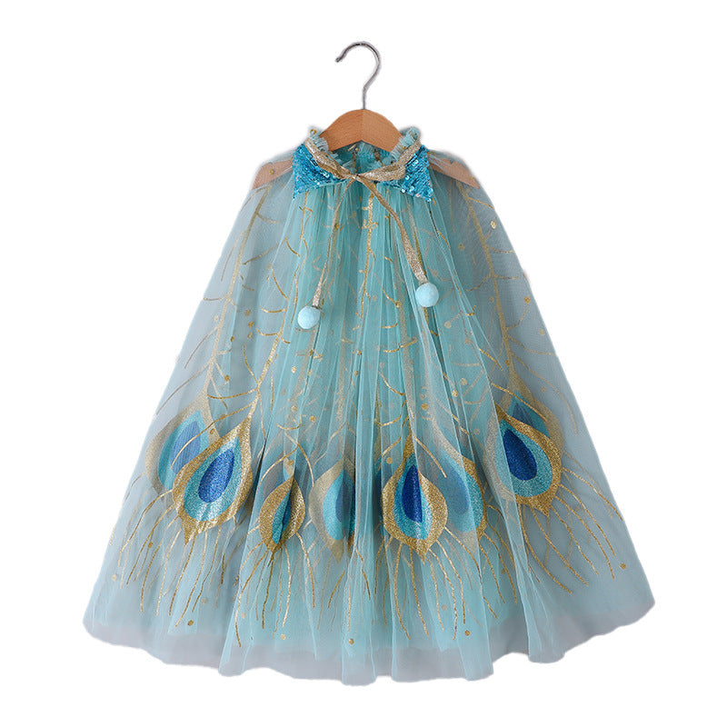Kid Girl Mesh Christmas Glitter Gauze Thin Shawl Cloak Coats