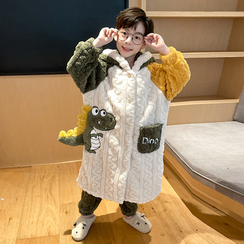 Kid Boy Pajamas Thickened Warm Flannel Coral Fleece Winter Pajamas