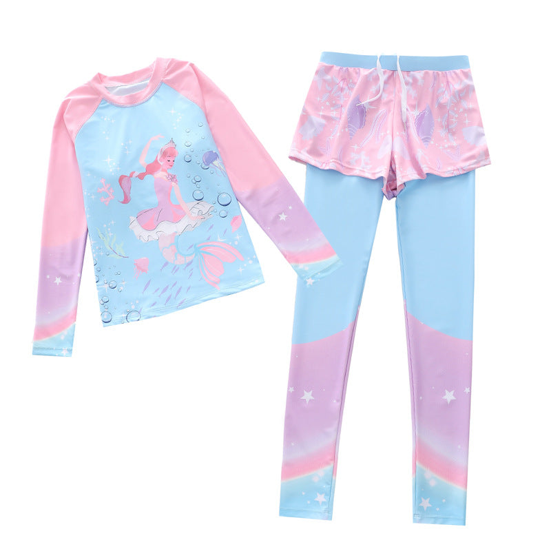 Kid Girl Split Long-sleeved Conservative Sun Protection Swimsuit