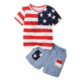 Kids Baby Boy Girl US Flag Denim Shorts July 4th Independence Day Set 2 Pcs